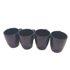 Set of 4 CORELLE Coordinates Stoneware Navy Blue Coffee Mugs Cups Made in China